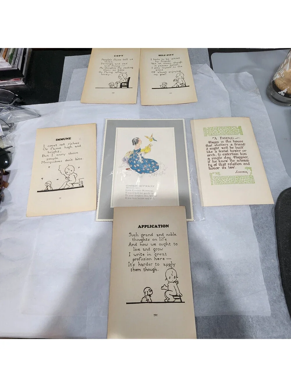 Vtg 1920s Cheerful Cherub 4 Book Pages 8 Poems 1918 Flower Fairy Matt Print Lot